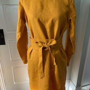 Chic Mustard Long Sleeve Linen Dress